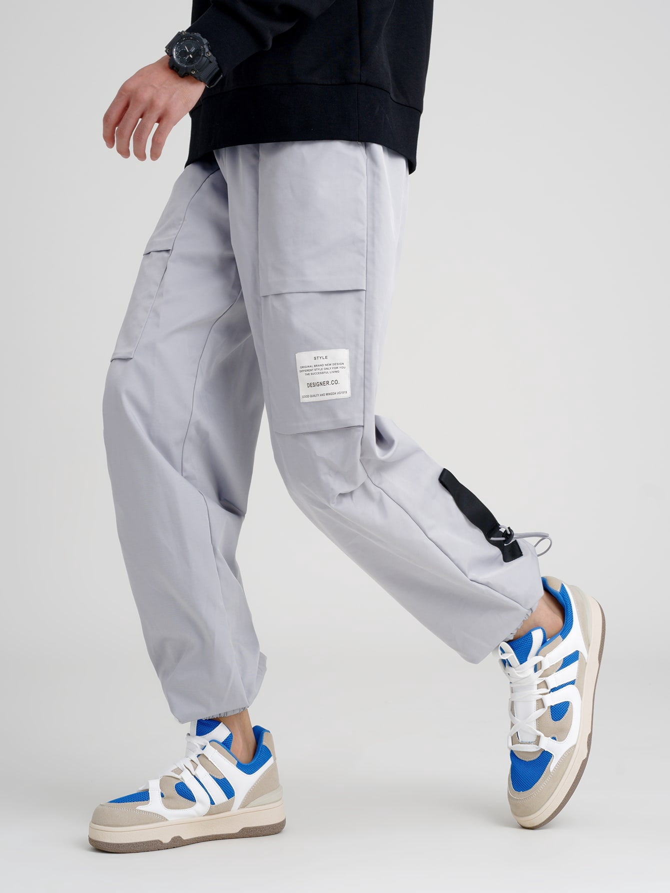 Men Slogan Patched Detail Contrast Tape 