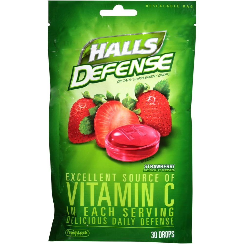 Halls Defense Vitamin C Supplement Drops, Strawberry, 30 Ct Walmart