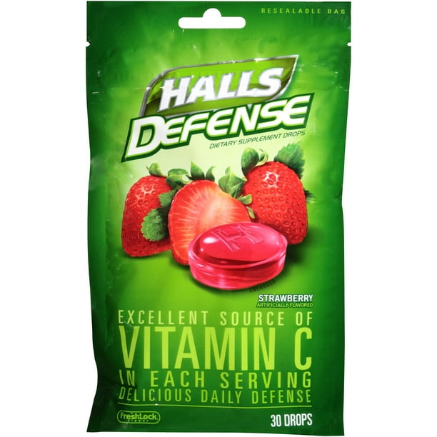 Halls Defense Vitamin C Supplement Drops, Strawberry, 30 Ct Walmart
