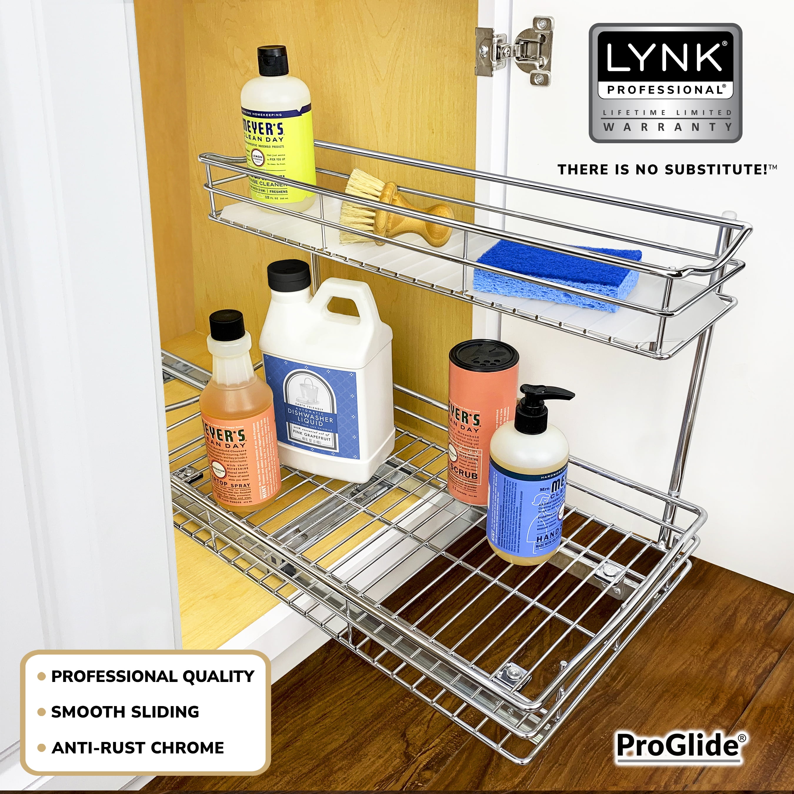 Lynk Professional Select Pull Out Cabinet Organizer, Slide Out Pantry Shelf  17-in W x 4.75-in H 1-Tier Cabinet-mount Metal Pull-out Under-sink Organizer  in the Cabinet Organizers department at