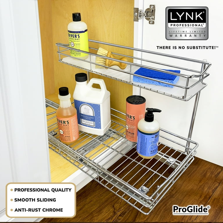 LYNK PROFESSIONAL® Slide Out Double Drawer- Pull Out Two Tier Sliding Under Cabinet  Organizer - 11 inch wide x 21 inch deep - Chrome 