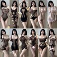thumbnail image 2 of Lencería erótica Sexy para mujer, Body de malla de rejilla porno, perspectiva femenina, medias de peluche elásticas huecas sin entrepierna, 2 of 5