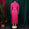 thumbnail image 4 of AURA Women’s A Line Midi Dress Turn Down Collar Long Sleeve High Waist Pleated With Belt S XXXL, 4 of 6