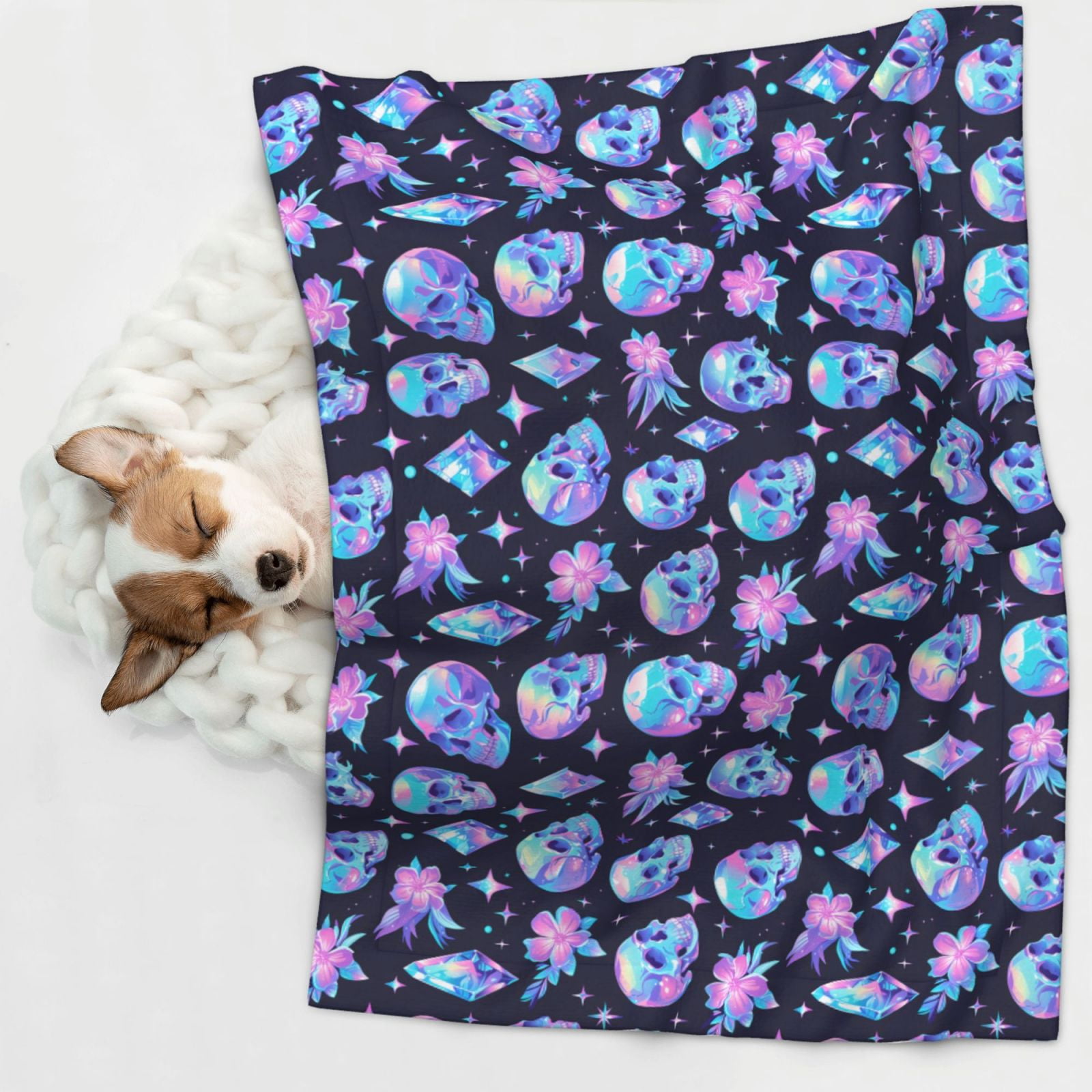 Naloa star Skull flower crystal Dog Blanket, 3 Sizes Cat Blanket for Indoor Cats Large Medium Small Dog Gifts-Large
