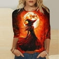 thumbnail image 2 of WZXFASHION 2025 T-Shirts d'Halloween pour Femmes Manches 3/4 T-Shirts Graphiques Sorcière Tops de Festival Col Rond Chandails en Molleton Offres du Jour Liquidation T-shirt à Manches Longues pour Femmes, 2 of 5