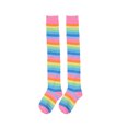 thumbnail image 2 of TureClos Paquete de 2 calcetines a rayas de talla grande hasta el muslo Transpirabilidad Única Apariencia de moda flexible Manguera antideslizante Calcetines Botas Medias rosa arcoíris TureClos JD731879316, 2 of 7