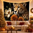 thumbnail image 3 of Leopard Portrait Among Magnolia and Dahlias on Black Dramatic Illustration for Animal Lovers, Realistic Wildlife Art Housewarming Gift, Tapestry Wall Hanging for Bedroom and Living Room, 3 of 7
