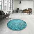thumbnail image 4 of Ahgly Company Machine Washable Indoor Round Transitional Blue Jay Blue Area Rugs, 7' Round, 4 of 7