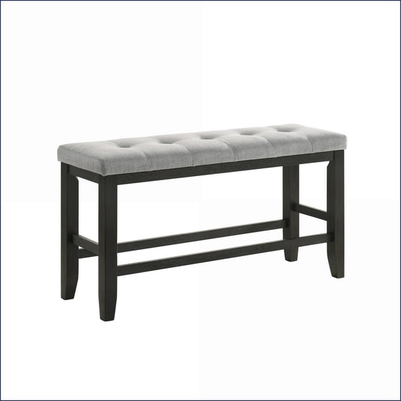 Counter Height Bench, 48” Contemporary Tufted Linen-Look, Tapered Wood Legs, Charcoal Gray | Dining/Living/Bedroom | Charcoal | Linen