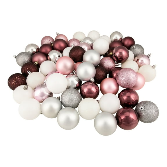 Northlight 60ct Shatterproof 3-Finish Christmas Ball Ornament Set 2.5" - Pink/Silver