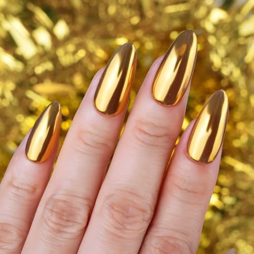 Diva Chrome Nail Powder - Gold Mirror Effect Nail Chrome Powders, Highlight Metallic Chrome Powder for Nail Art Pigment Chrome Powder for Nails (Gold, 1g)