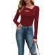 thumbnail image 3 of Camisetas de Larga para Mujer, Corte Ajustado, Estilo Otoño, con Aberturas, Estilo Y2K y Tejido Acanalado. Rojo Vino XL, 3 of 7
