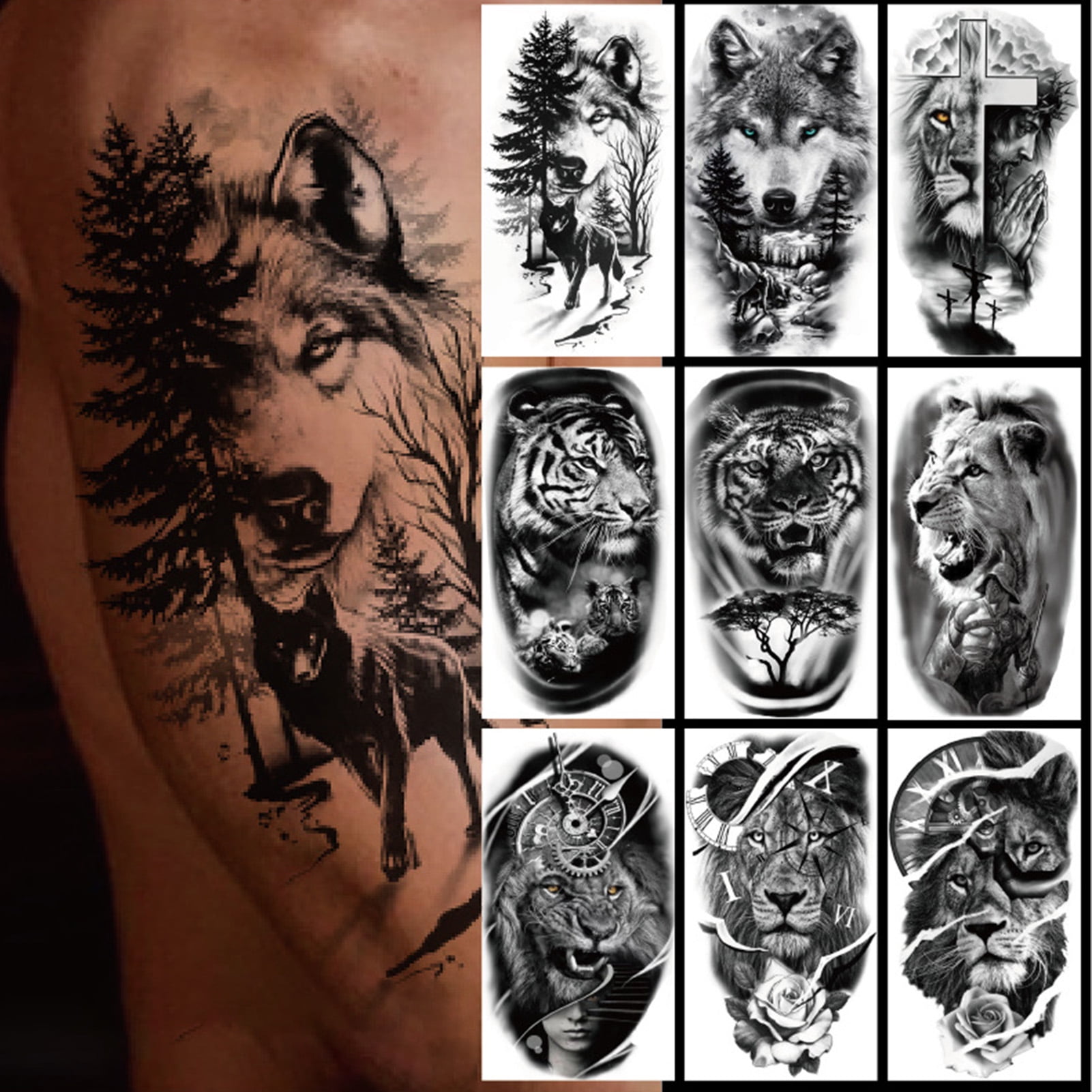 10 Sheets Half Arm Black Lion Owl Wolf 3d Temporary Flower Tattoos For  Women Men Waterproof Fake Tattoo Stickers  Fruugo IN