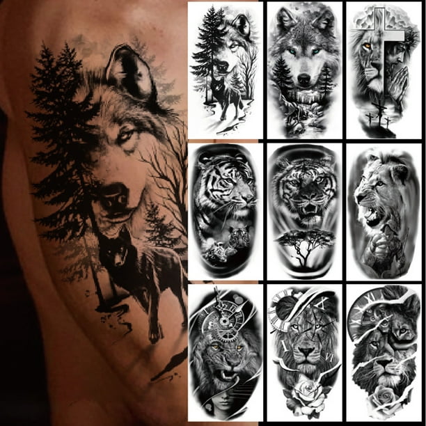Body Art Full Arm Leg Sleeve Tatoo Big Animal Tiger Lion Temporary