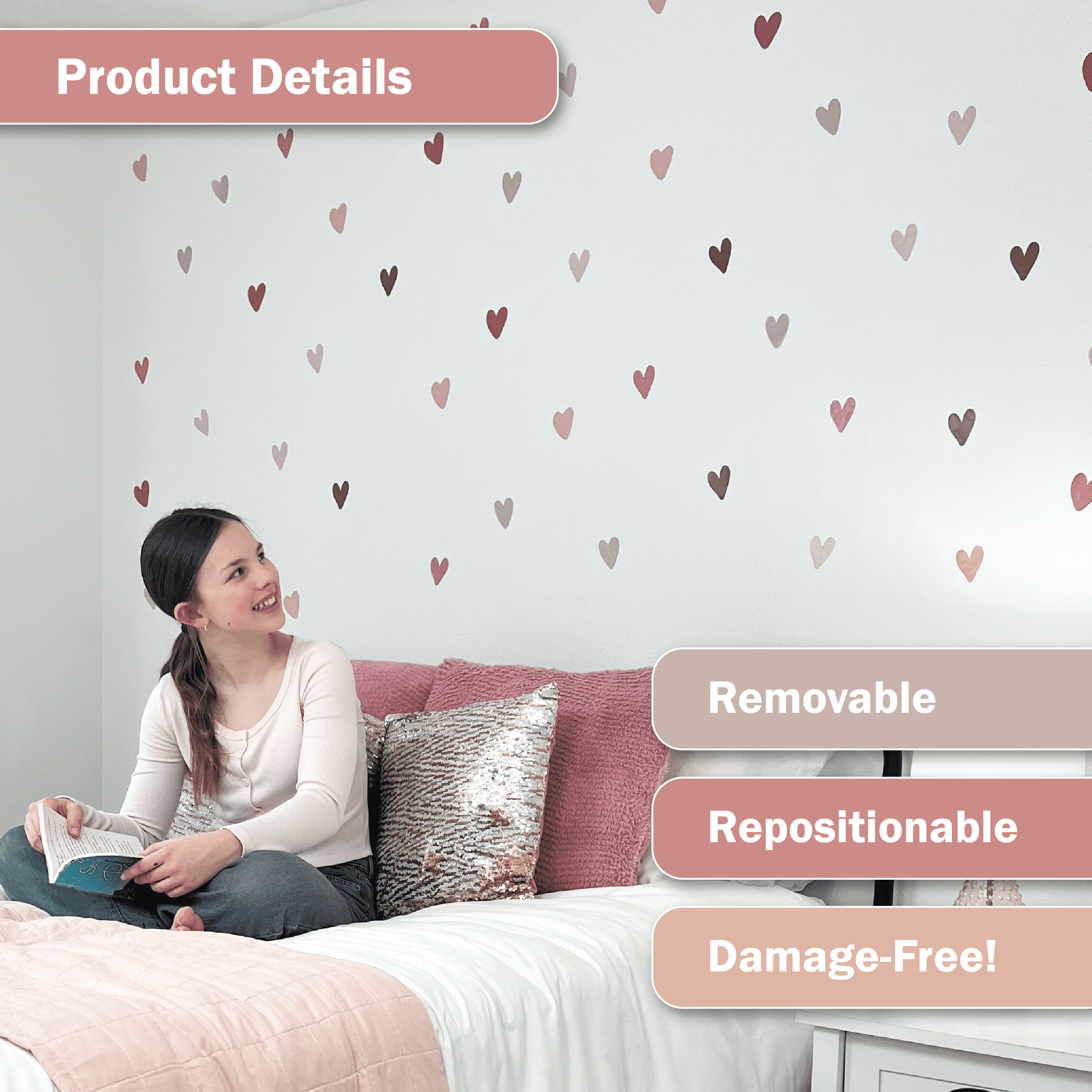 Wall Palz Boho Hearts Vinyl Wall Decals Peel and Stick Room Decorations