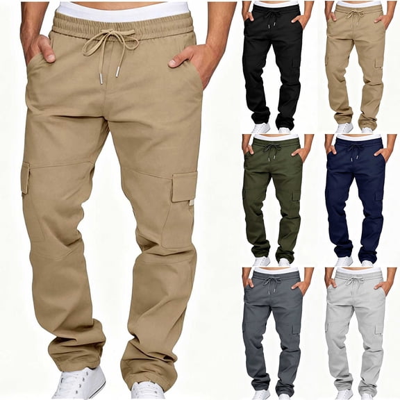 Men's Casual Elastic Waist Cargo Pants Full Length Lightweight Breathable Stretchy Polyester Everyday Wear Work Outdoor Hiking Travel Street Style | Zenithor,Army Green L