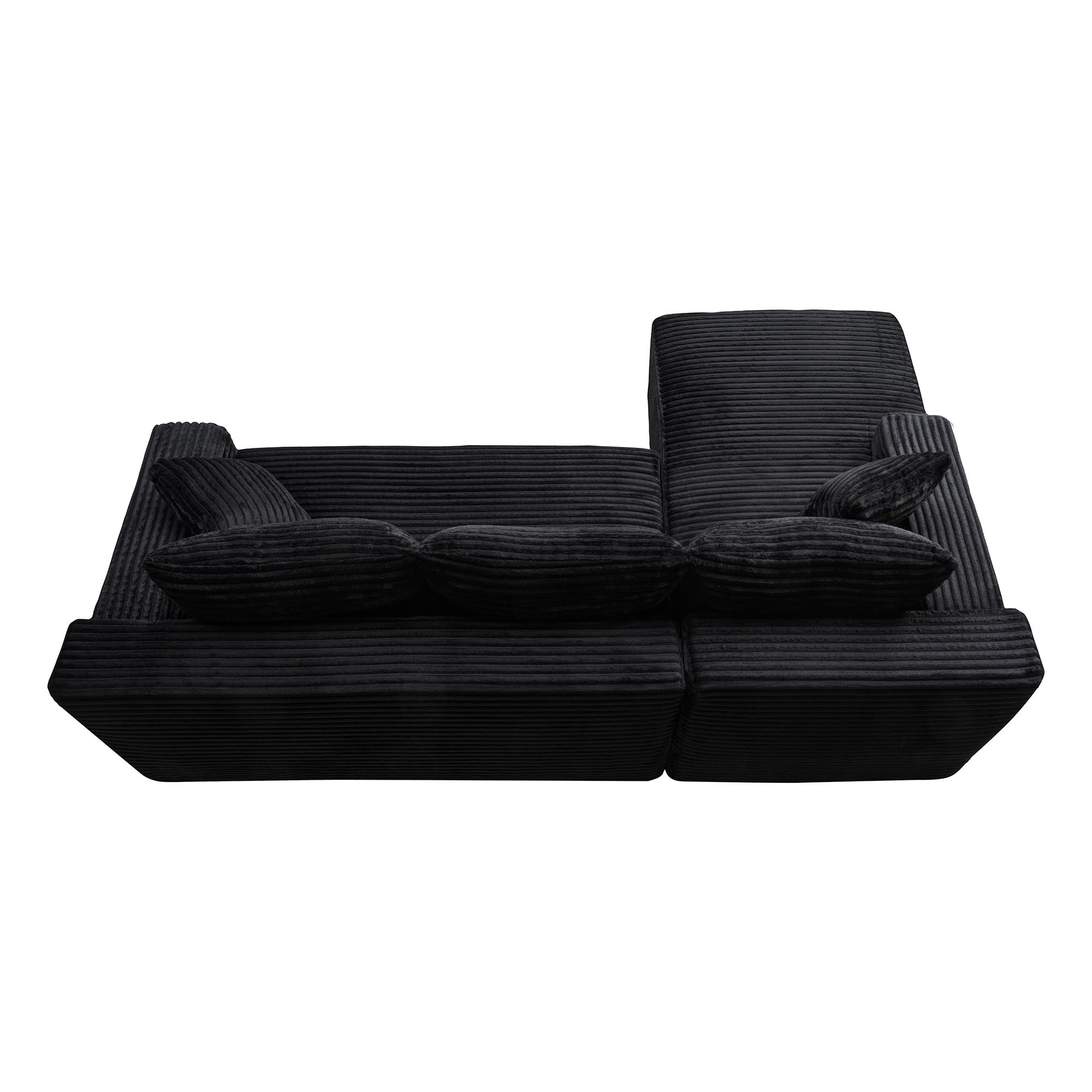 DEALTOPS 106" Corduroy L-Shape Sectional Sofa, Modular Floor Cloud Couch with Left Chaise, Black