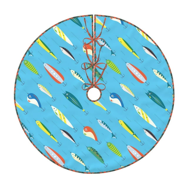 Fotbe Different Color Fishing Bait Pattern Christmas Tree Skirt, Tree Skirts Plush Christmas Decorations, Christmas Tree Skirts Xmas Decorations Holiday Party Decor-36"