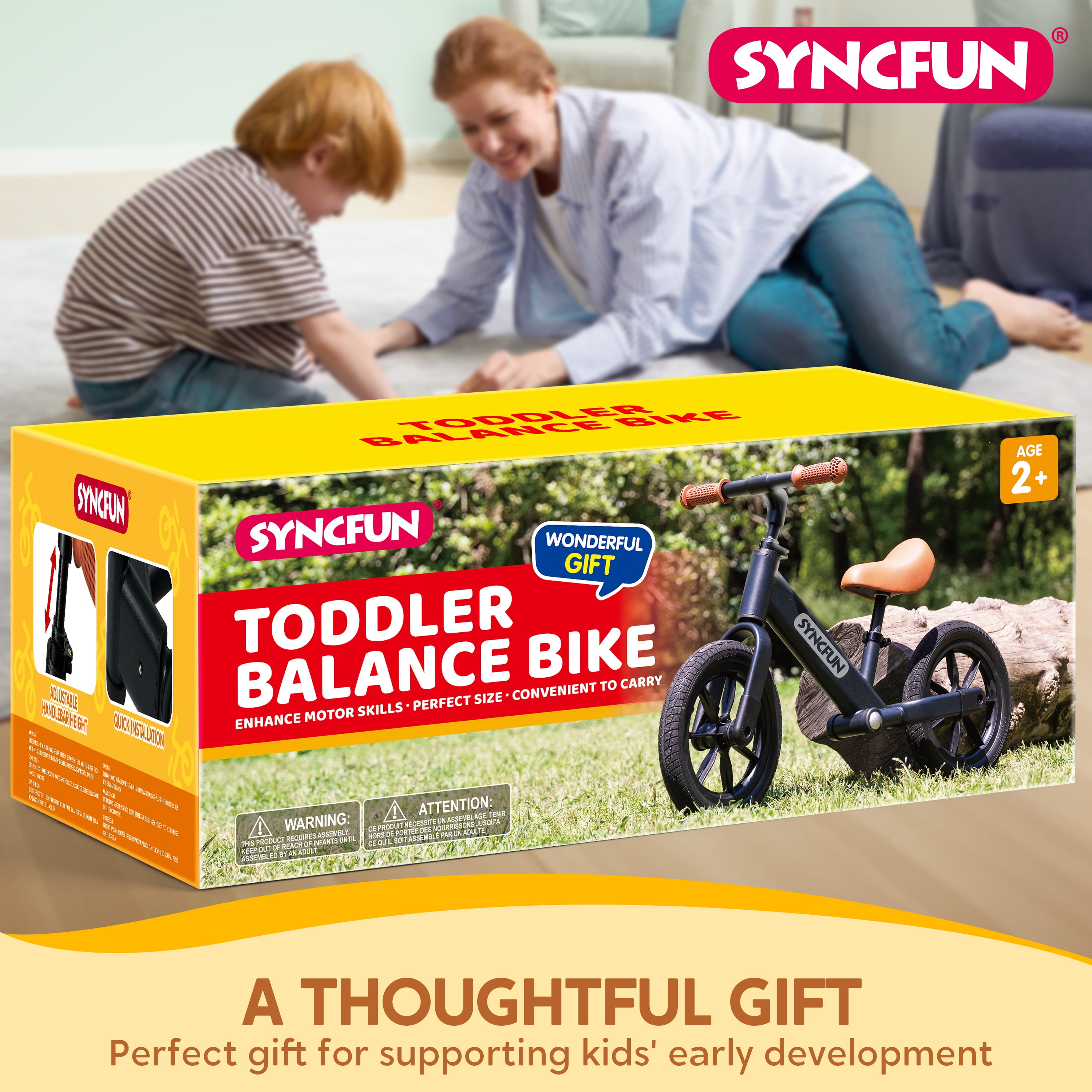 Syncfun Balance Bike, Lightweight Toddler Bike for 2 to 5 Years Kids No Pedal Riding Toys with 12" Anti-Skid Wheels, Boys & Girls Gifts, Black