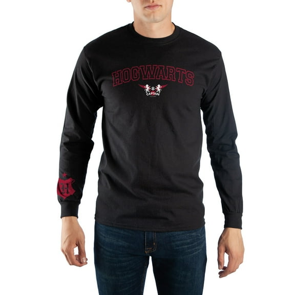 Mens Black Gryffindor Quidditch Captain Long Sleeve Graphic Tee-Small