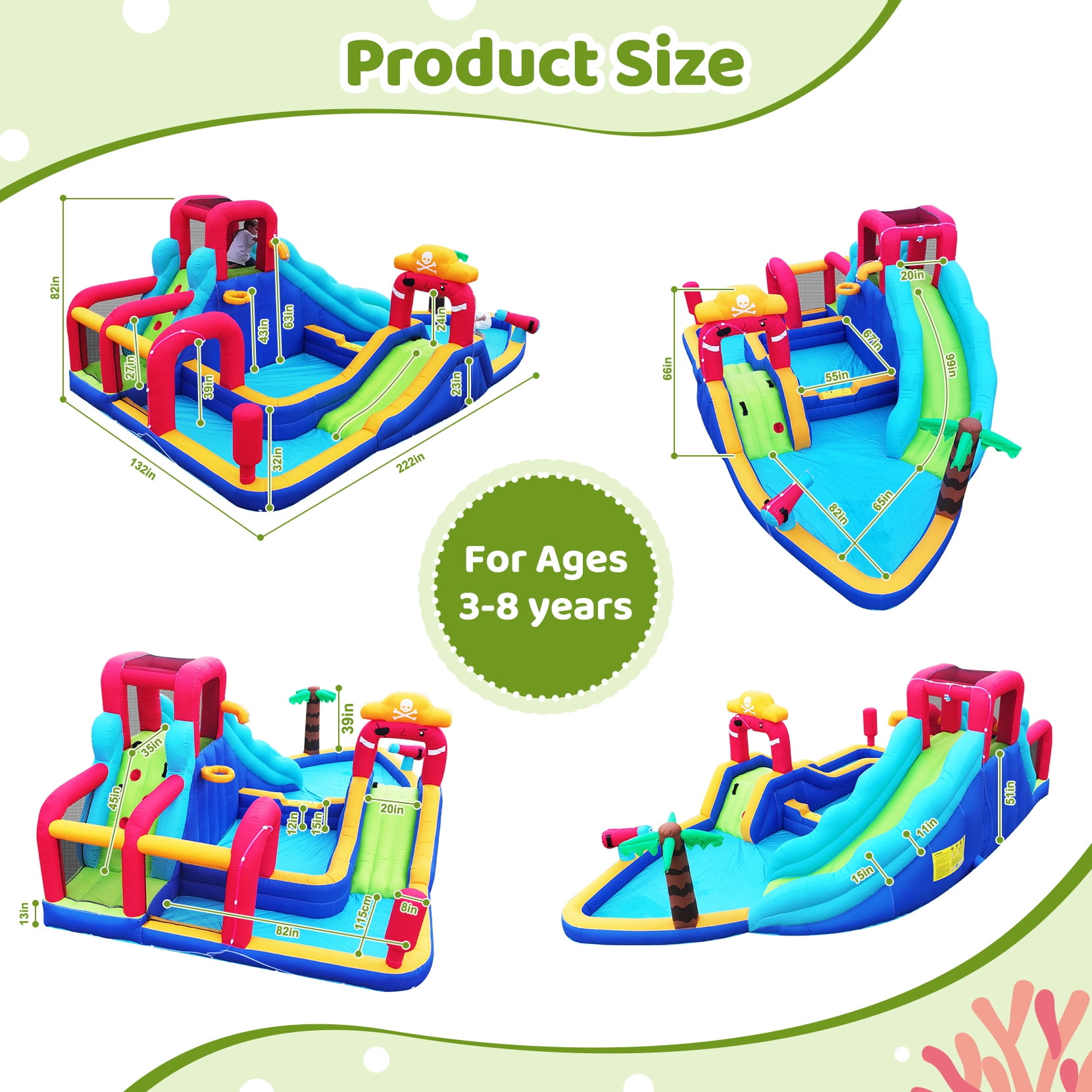 Neche Inflatable Water Slide Bouncy House with Blower, 222 x 135 x 82 inches, 11-in-1 Extra Long Water Slide with Splash Pool for Kids Backyard Outdoor