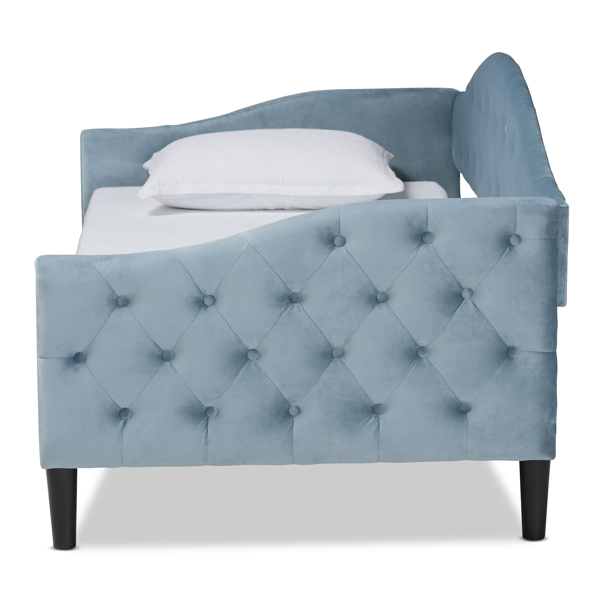 Baxton Studio Benjamin Modern and Contemporary Light Blue Velvet Fabric Upholstered and Dark Brown Finished Wood, Full Size Daybed