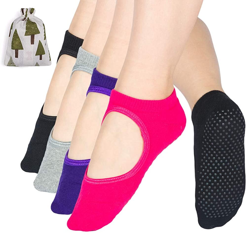 Women Yoga Socks Non Slip Pilates Massage with Grip Straps Sock LP 