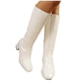 thumbnail image 4 of hopeusnice Square Toe Chunky Heel Knee High Boots Women Leather Stretch Boots for Daily Wear White 38, 4 of 9