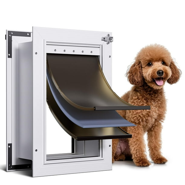 Puerta para perros PETCOMING de aleación de aluminio con 3 solapas para perros grandes