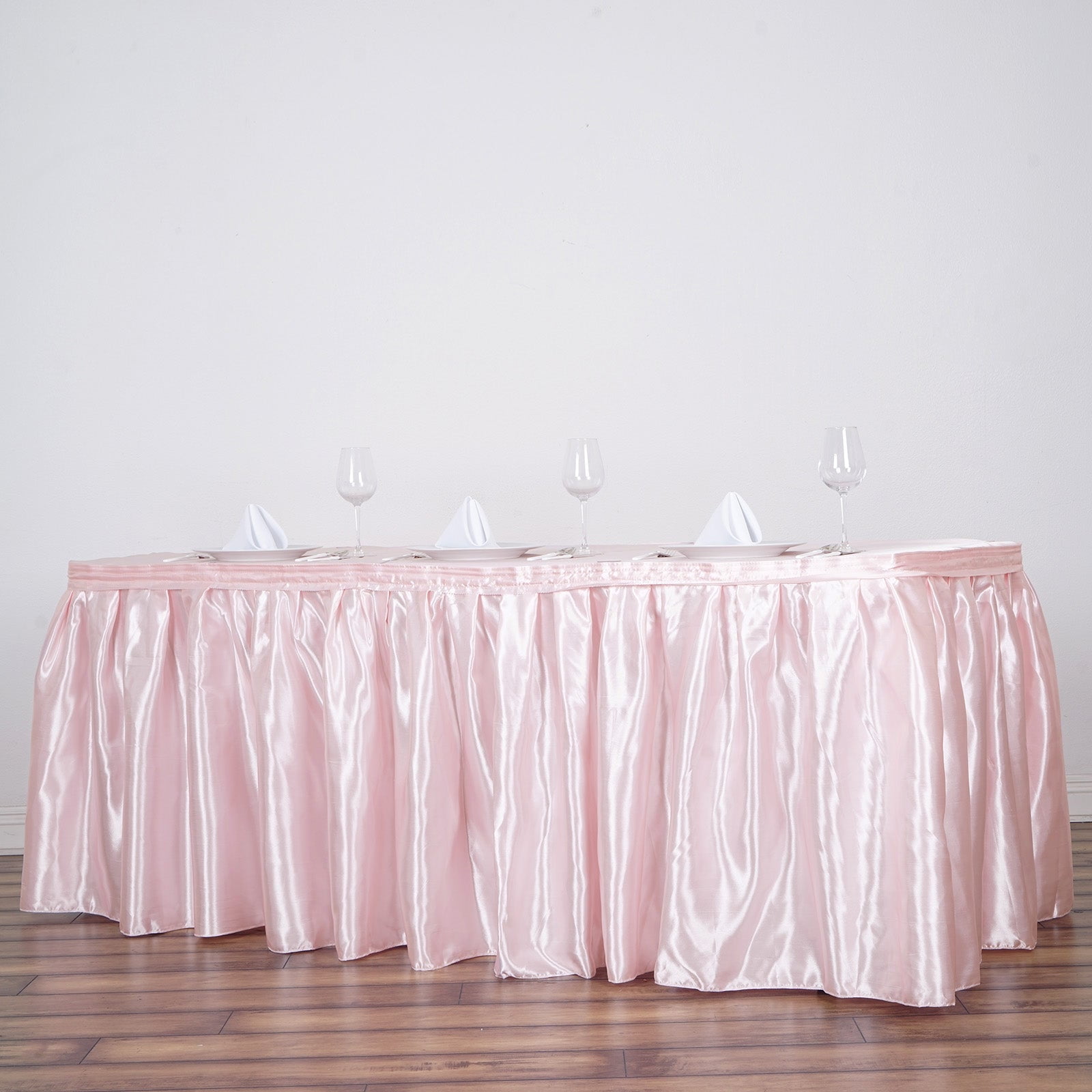 Efavormart Blush Satin Table Skirt for Kitchen Dining Catering Wedding
