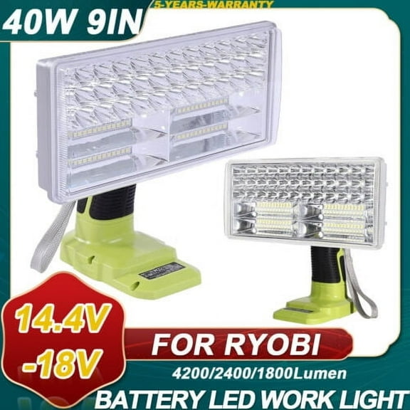 40W 4200LM LED Work Light Powered by Ryobi 14.4V-18V Li-ion Lion NiCdBattery 9"