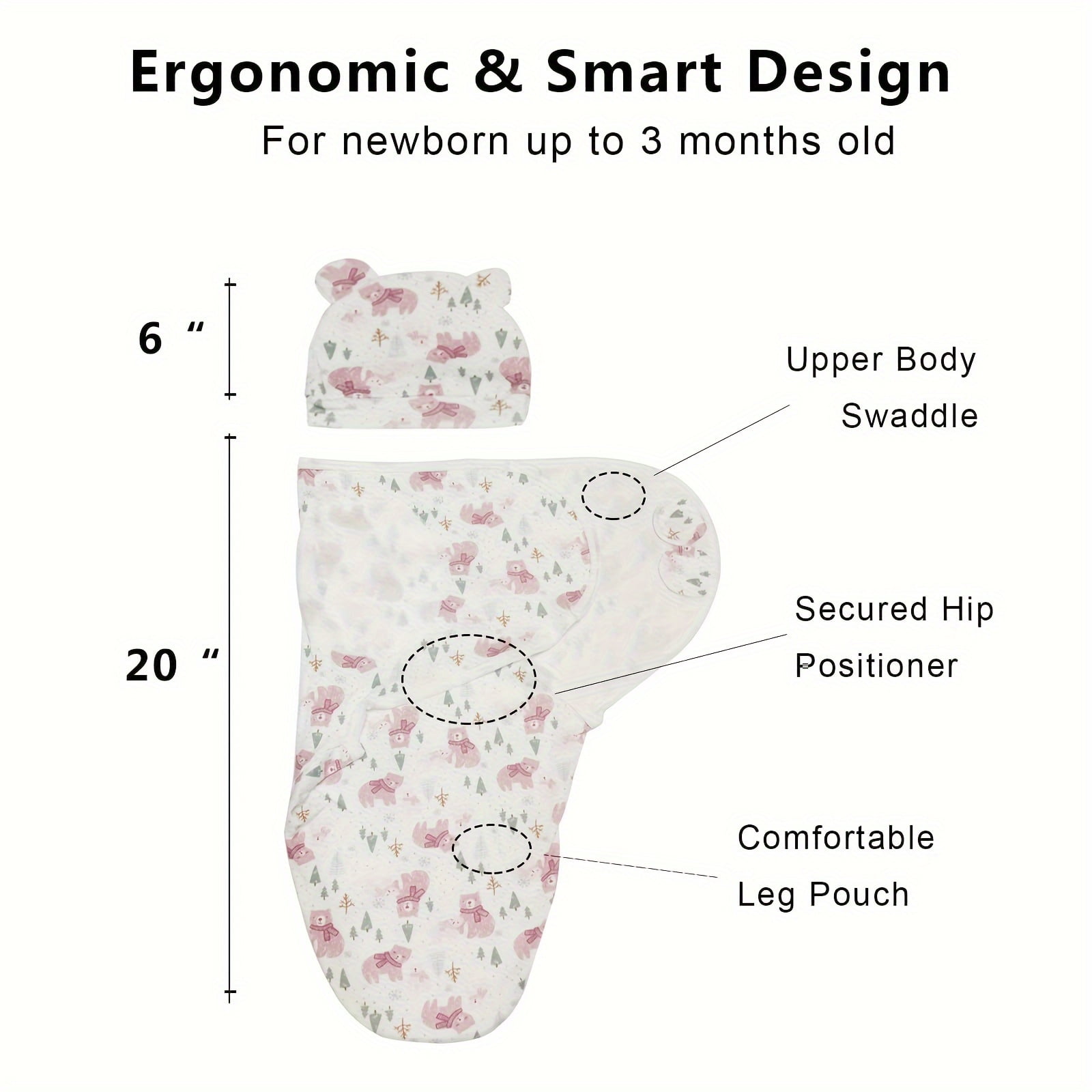 3-Pack Baby Swaddle Sacks - Newborn Ergonomic Swaddles Suitable for 0-3 Months, Breathable Bodysuit for &, for Bed or Travel, Diaper Change