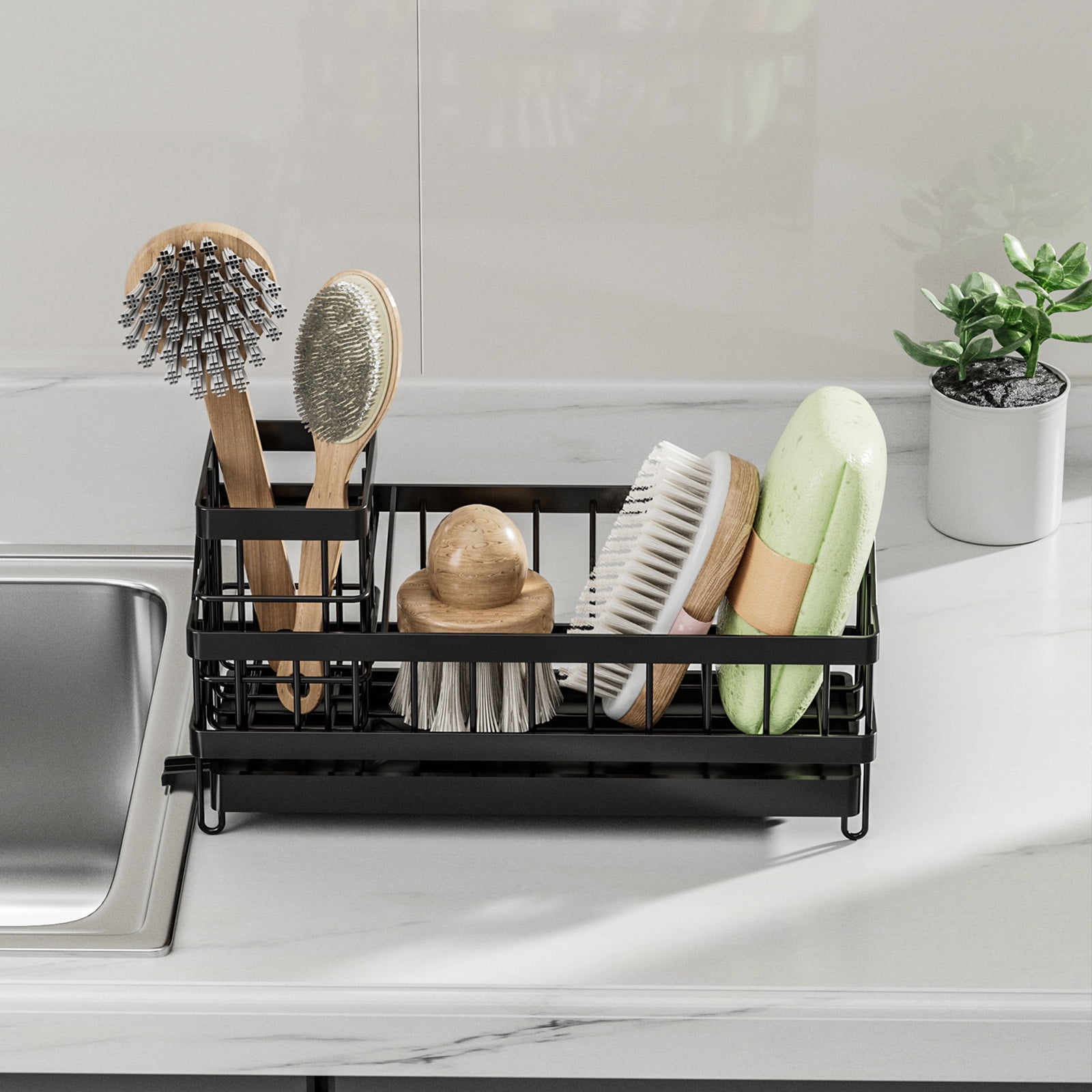 Bxaolu Dish Drying Rack for Kitchen Counter, Dish Rack with Cover Cutlery Holder, Multifunctional Adjustable Dish Dryer Drainer