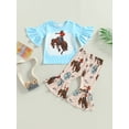 thumbnail image 2 of Bagilaanoe 2pcs Toddler Baby Girls Long Pants Set Print Short Sleeve T-Shirt Tops + Flare Trousers 6M 12M 18M 24M 3T 4T Kids Casual Outfits, 2 of 9