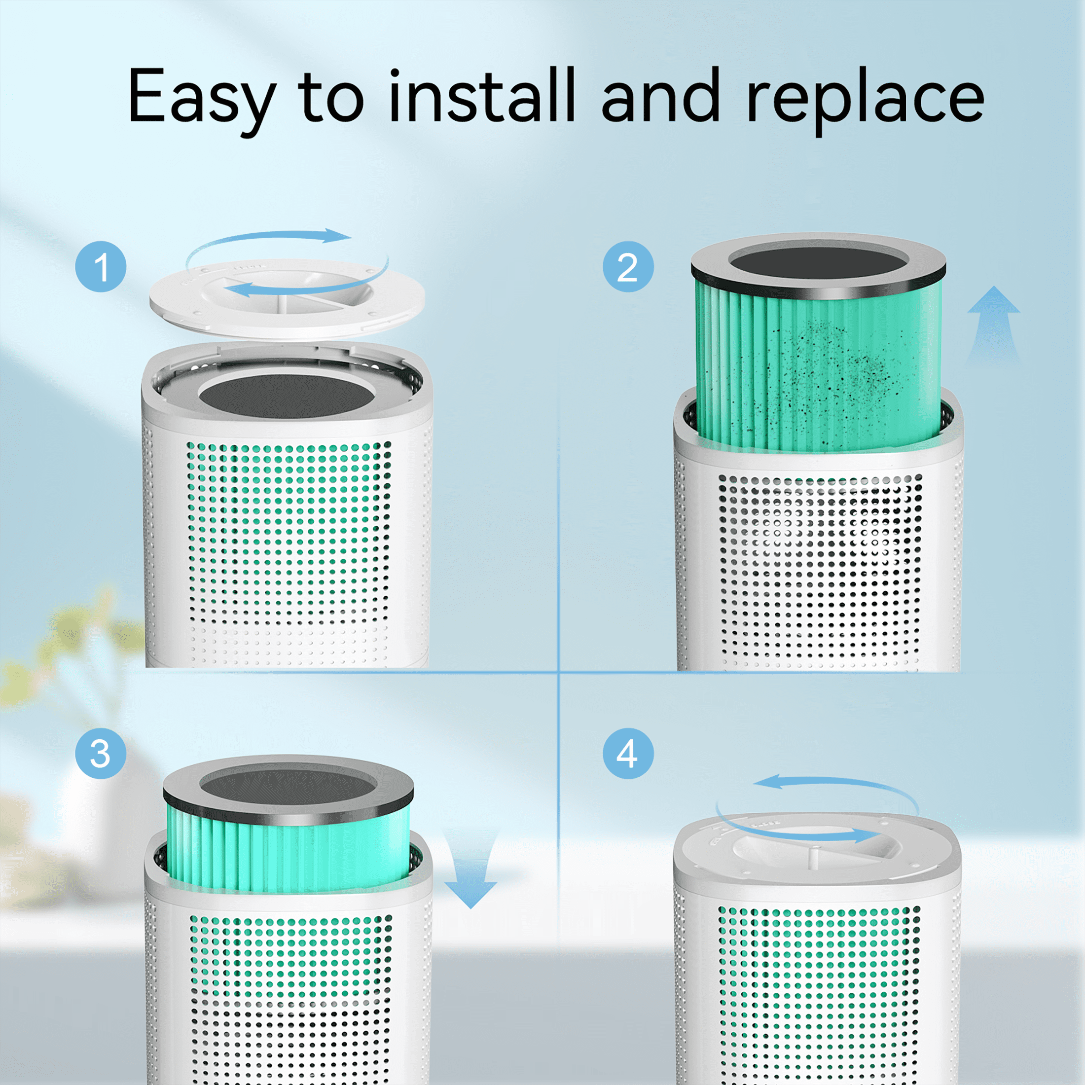 OUNEDA Air Purifiers for Home, H13 True HEPA Filter with 360° Air Inlet,3 Speeds up to 1076 SQ.ft, White