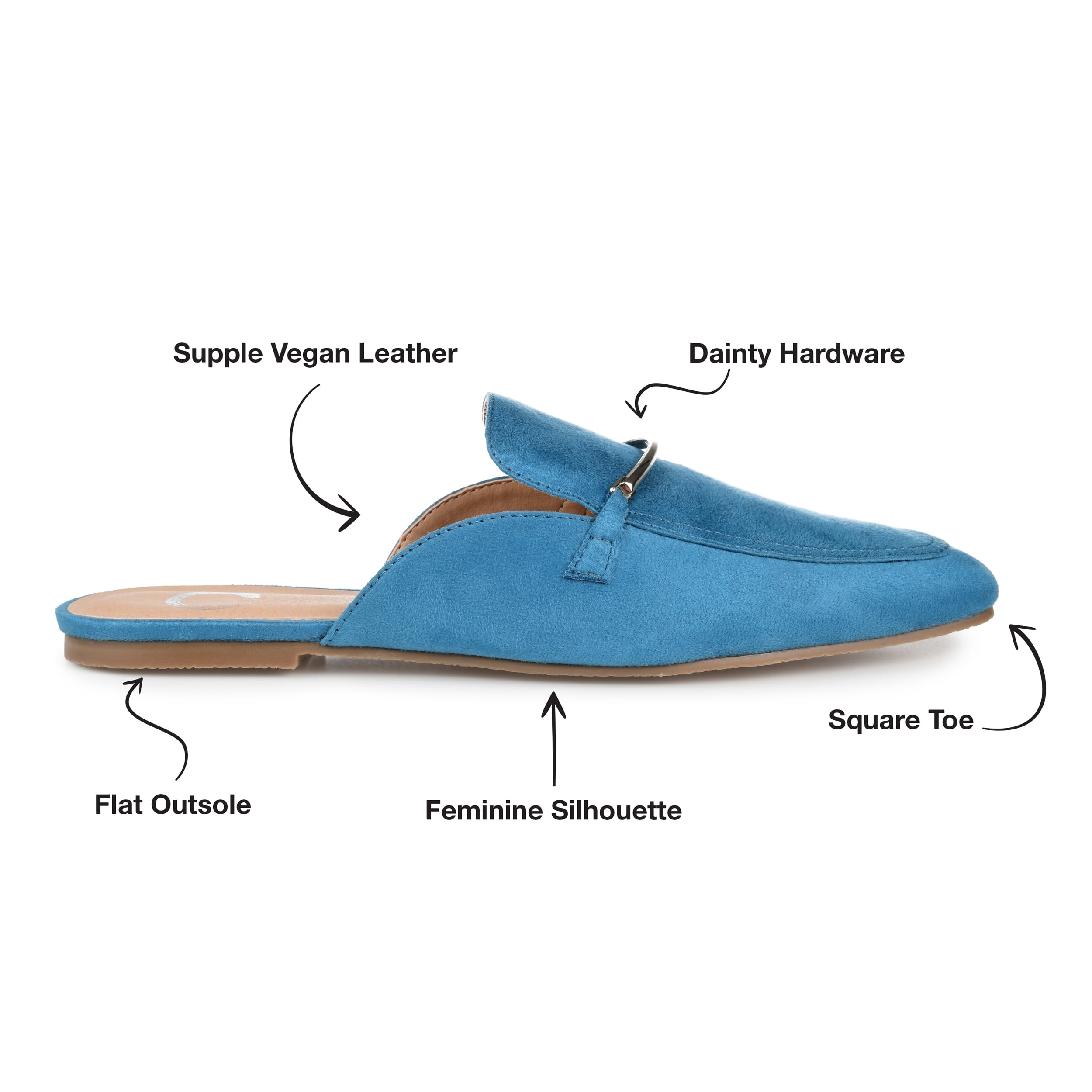 Journee Womens Ameena Slip On Square Toe Mules Flats