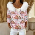 thumbnail image 2 of Women's Fashion Casual Sweater with Zipper Print, Plush Hooded Cardigan Jacket for Christmas Season and Cozy Wear,Pink,XL, 2 of 7