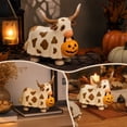 thumbnail image 2 of Clearance! Halloween Decorations, Ghost Highland Cow Resin Figurine Holding Pumpkin Bucket, Cute Spooky Tabletop Mantel Shelf Home Halloween Party Decor,3.9", 2 of 6