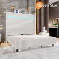 thumbnail image 3 of VanAcc Queen Bed Frame with LED Lights Charging Station, Corduroy Upholstered Platform Bed Frame with 60" Tall Wingback Headboard/White, 3 of 9
