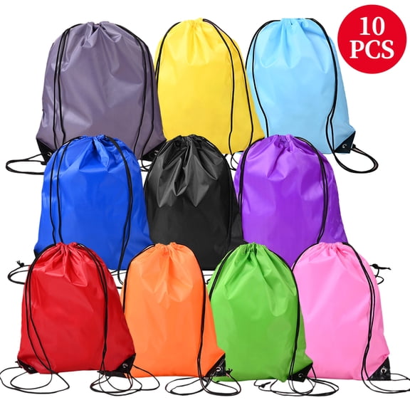 Drawstring Backpack Cinch Bag String Sport Nylon Bulk Bags, 10 Assorted Colors