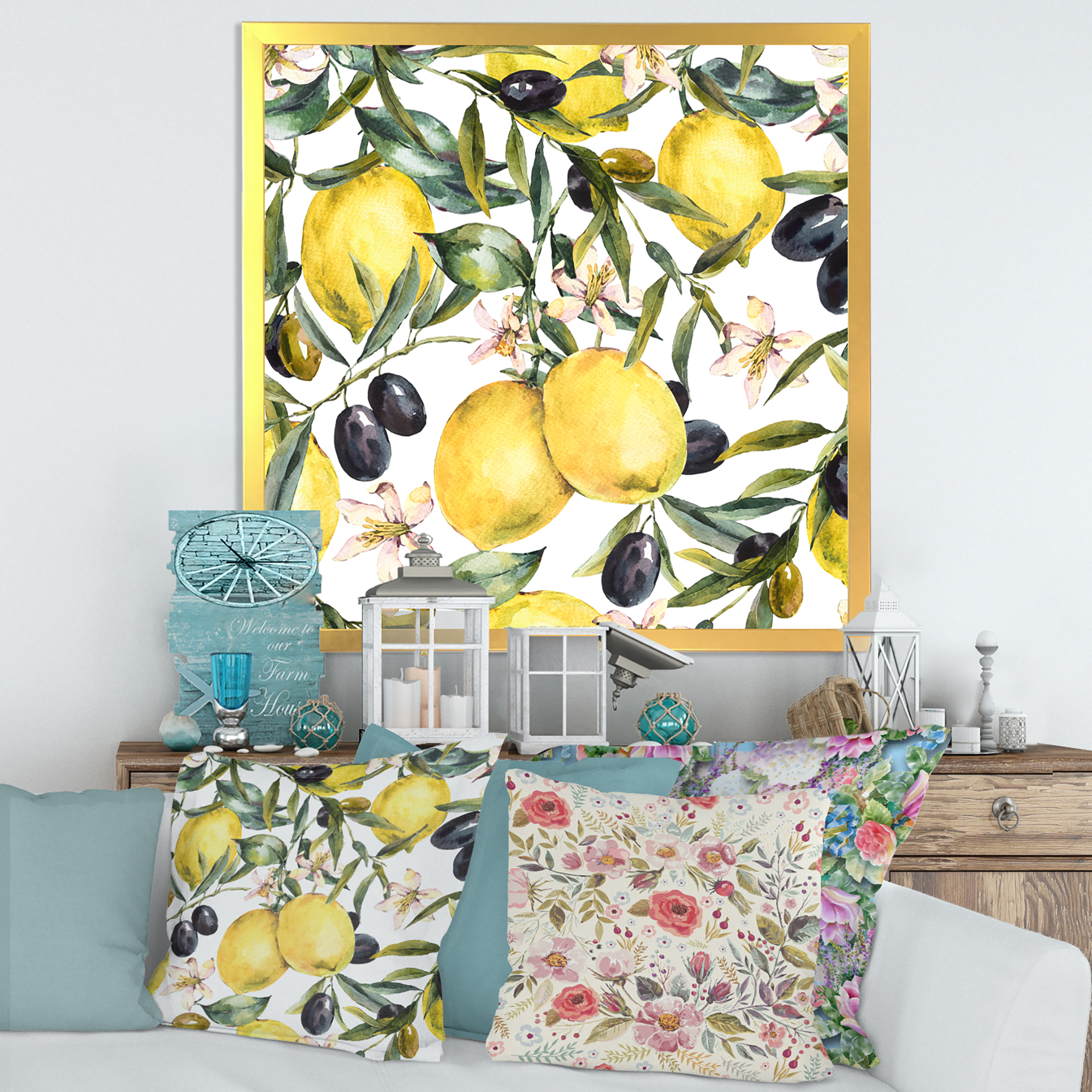 Designart 'Olive and Lemon Branches I' Tropical Framed Art Print