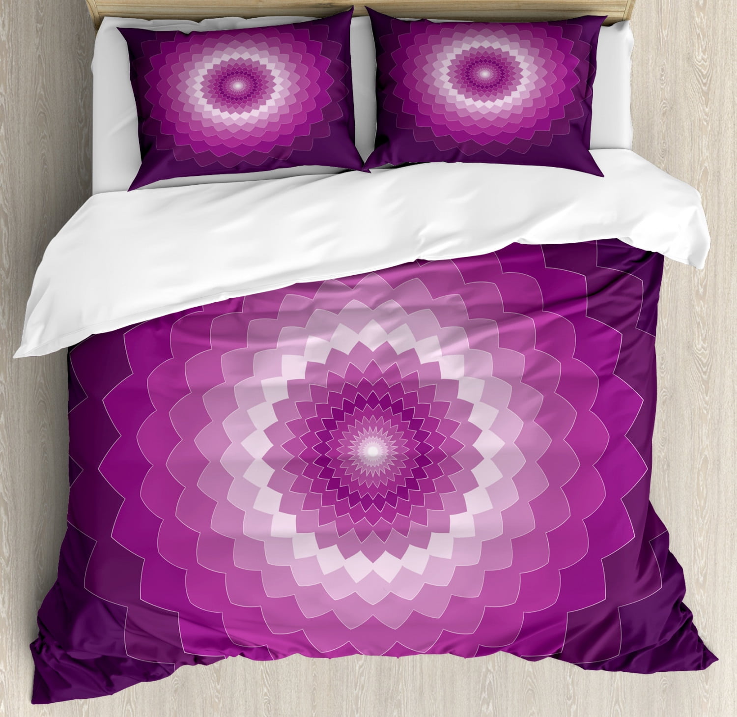 Purple Duvet Cover Set Graphic Carnation Flower Symbol Optical