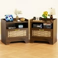 thumbnail image 2 of 24" Rattan Nightstands Set of 2, Walnut Bedside Table with Semi Open Cubby, Boho Night Stand with Farmhouse Arched Base for Bedroom, Side Table, End Table for Dorm, 2 of 11