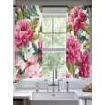 thumbnail image 2 of Pink Floral Sheer Curtains 63 Inch Length 2 Panels Set Window Treatments, Watercolor Flowers Leaves Plants Watercolor Rod Pocket Semi Curtains for Living Room/Bedroom/Kitchen Décor, 104"W x 63"L, 2 of 7