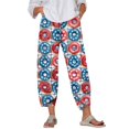 thumbnail image 2 of WTOBBY Women's Retro Stripe Print Elastic Waist Pants - Casual Wide Leg Trousers with Side Pockets & Breathable Linen Blend for Weekend Adventures,Blue L, 2 of 5