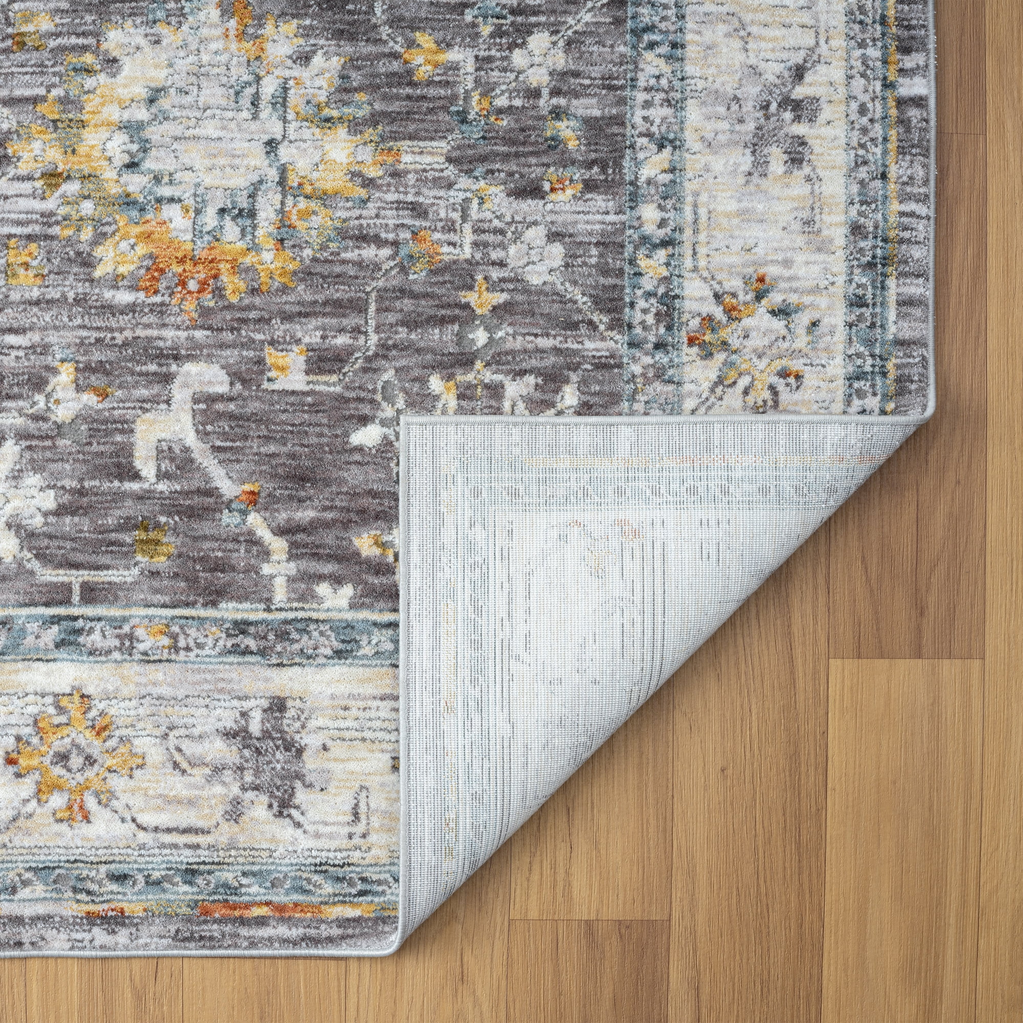 Harlow Hill Alison Sunny Bordered Floral Indoor Polyester Area Rug, Light Gray/Blue, 10' x 14'
