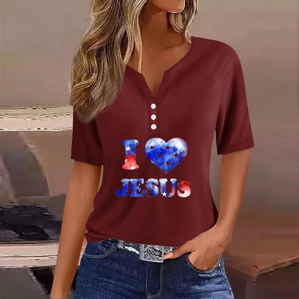 Fiudx Camisas de Mujer Blusa de Manga Corta Estampada a La Moda para Mujer, Blusas Informales con Cuello En V
