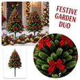 thumbnail image 2 of 22 Inch Artificial Christmas Pine Stake Decor With Red Bows ,Small Christmas Tree With Spikes On Bottom For Front Porch Home Artificial Winter Flowers Christmas Decorations(2Pcs), 2 of 5