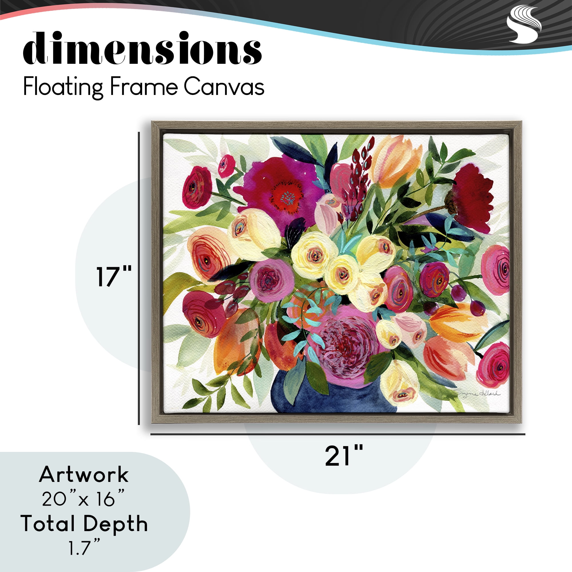 Stupell Industries Morning Joy Bouquet Brown Framed Floater Canvas Wall Art, design by Suzanne Allard