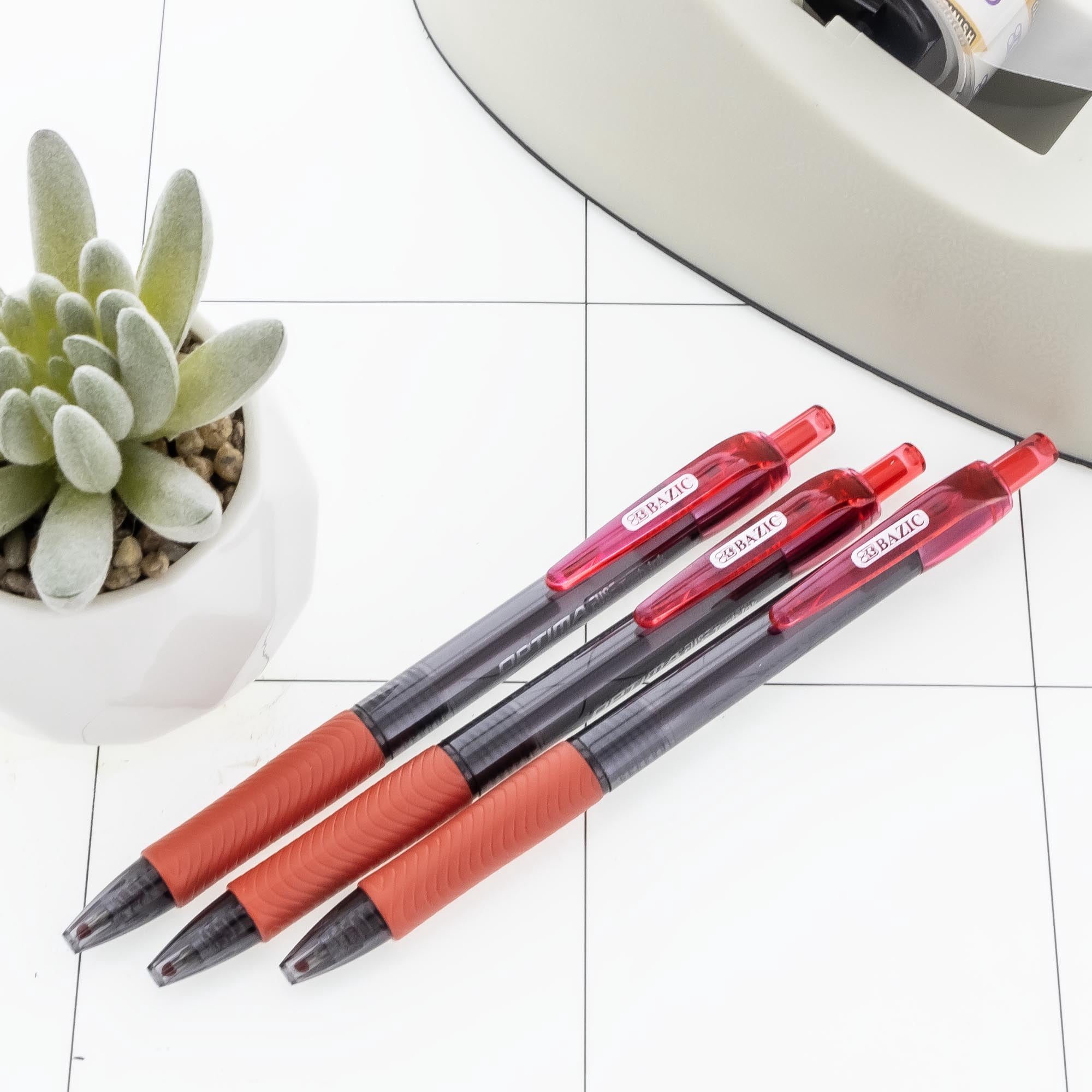 BAZIC Optima Red Fuse Tech Ink Retractable Pen, 0.7 mm, (3/Pack), 24-Pack